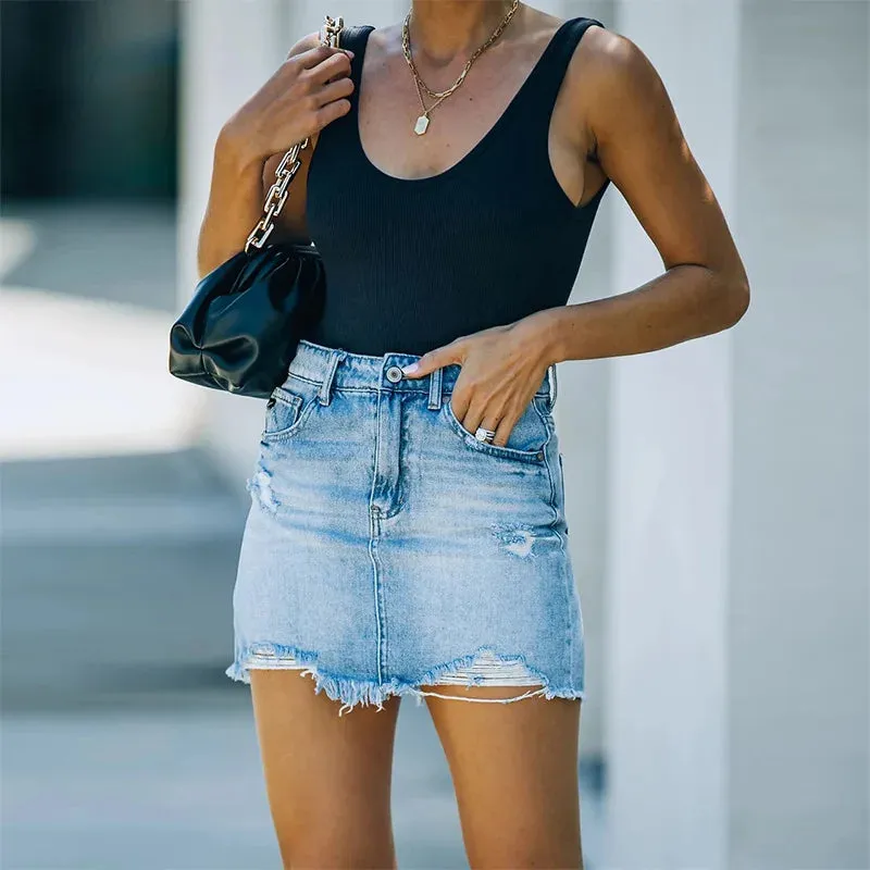2024 Denim Skirt Street Tooling Style Flap Ribbon Details Workwear High Street Skirt