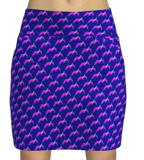 AB Sport Women's Navy Pink Bird Print Front Pocket Golf Skort