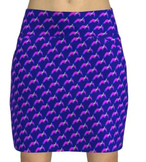 AB Sport Women's Navy Pink Bird Print Front Pocket Golf Skort