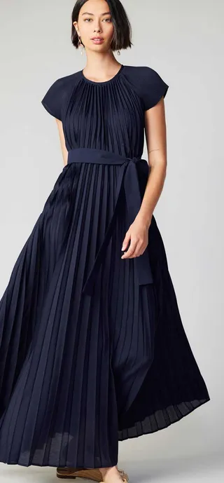 Charlotte Pleated Maxi Dress in Navy