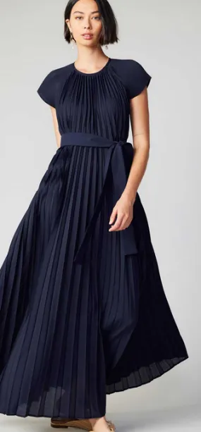 Charlotte Pleated Maxi Dress in Navy