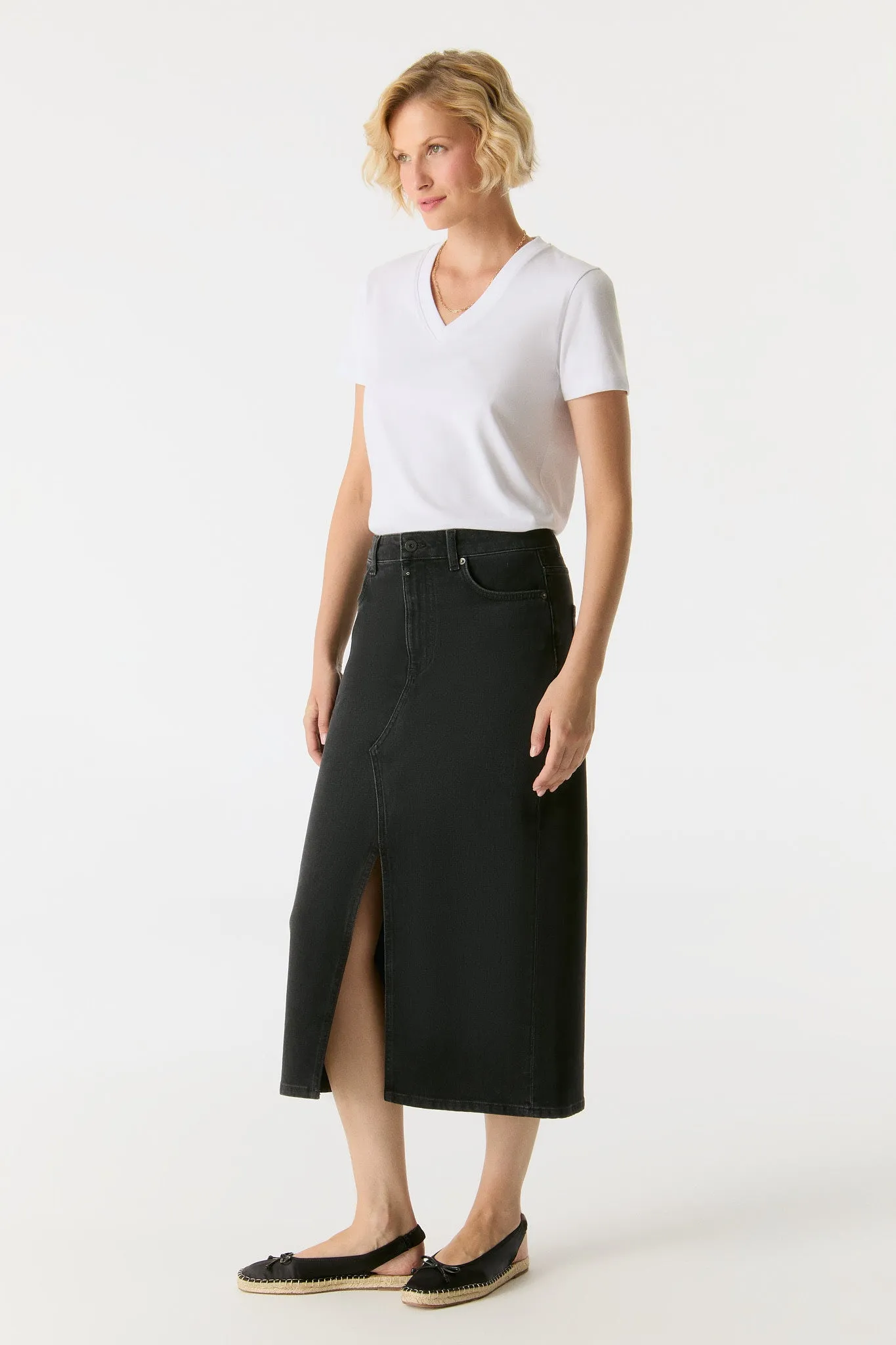 Evelyn Mid Waist 5 Pocket Long Skirt Black VT