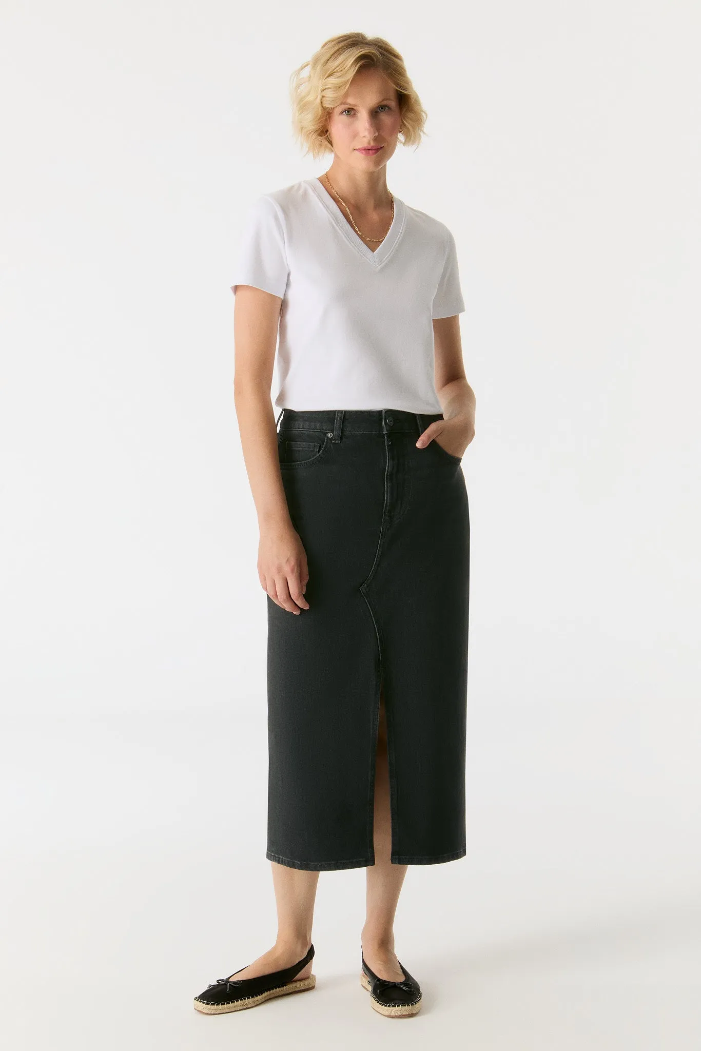 Evelyn Mid Waist 5 Pocket Long Skirt Black VT
