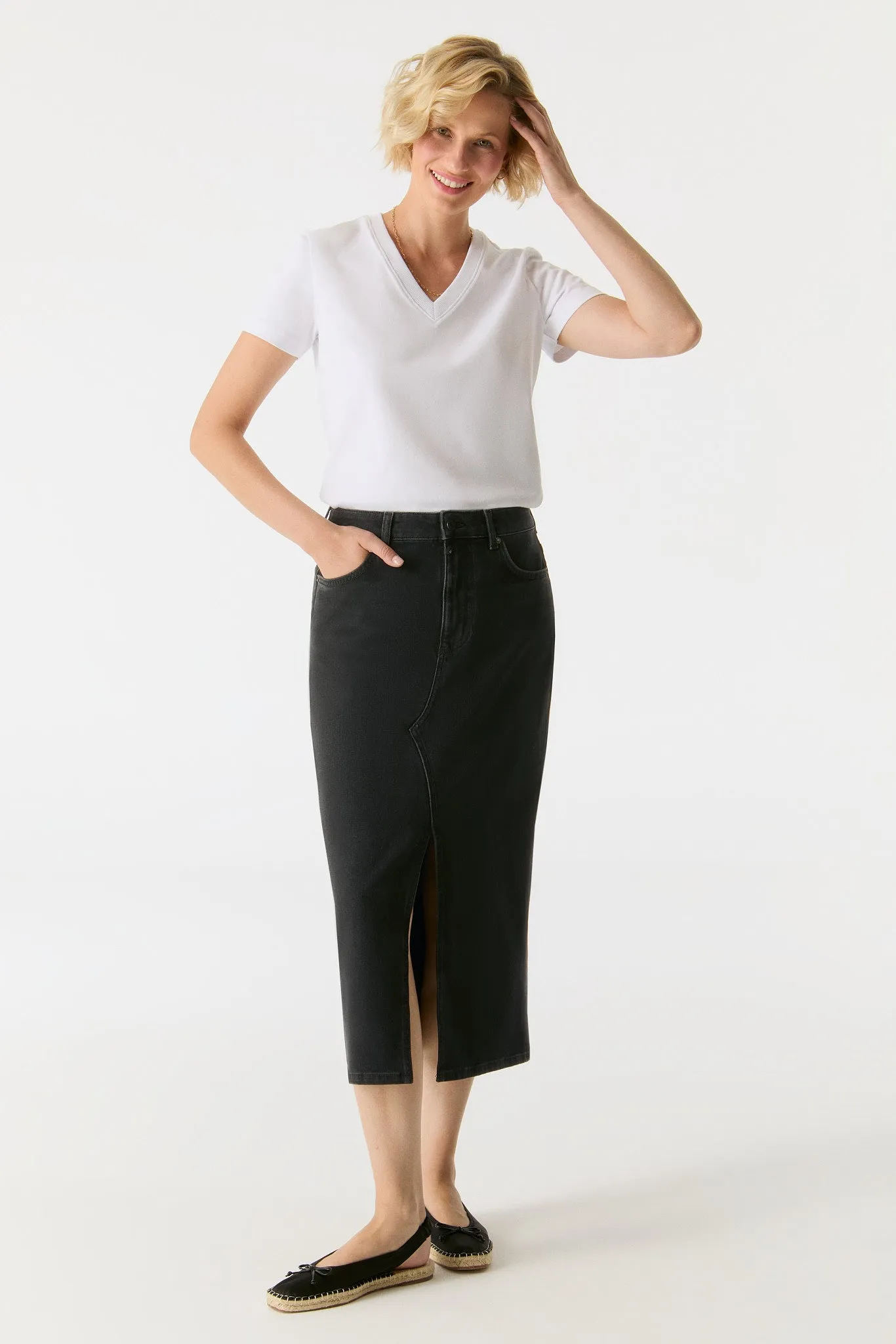 Evelyn Mid Waist 5 Pocket Long Skirt Black VT