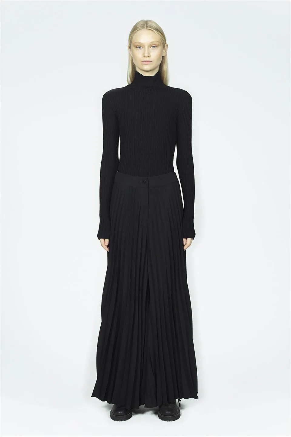 Nu High Waist Pleated Palazzo Trouser Black