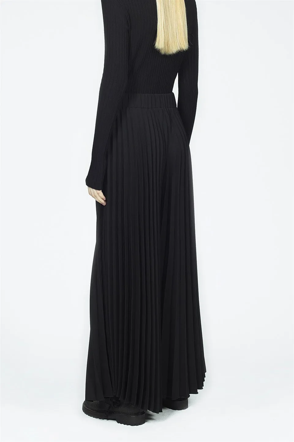 Nu High Waist Pleated Palazzo Trouser Black