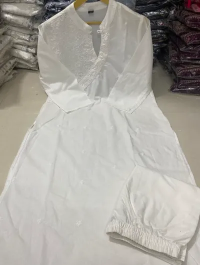 White Chikankari Cotton Straight Kurta Pant Set